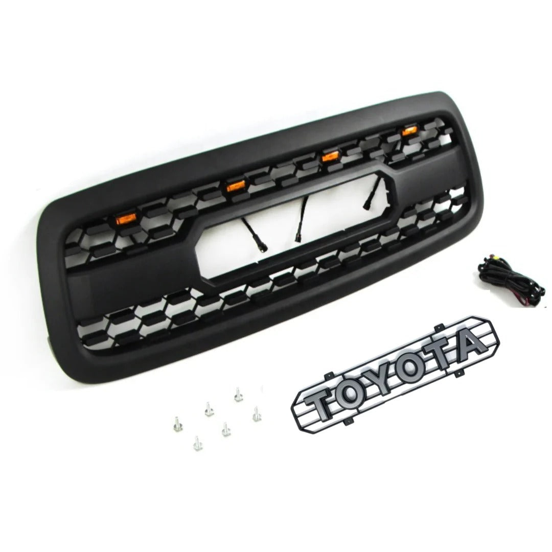 Front Grille For 2000 2001 2002 Toyota Tundra Trd Pro Grille Replacement With Amber Lights and Letters Matte Black