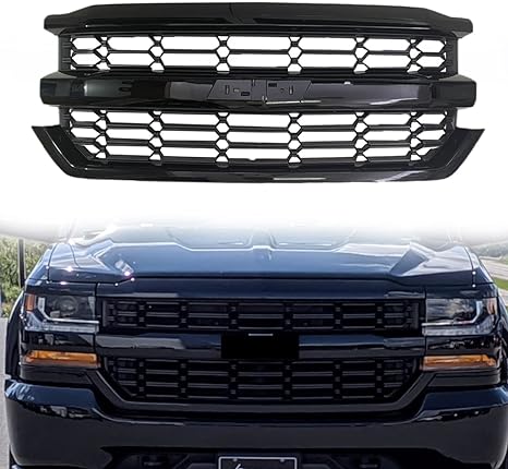 Goodmatchup Front Grille Grill Compatible with 2016 2017 2018 Chevrolet Silverado 1500 Grill Gloss Black