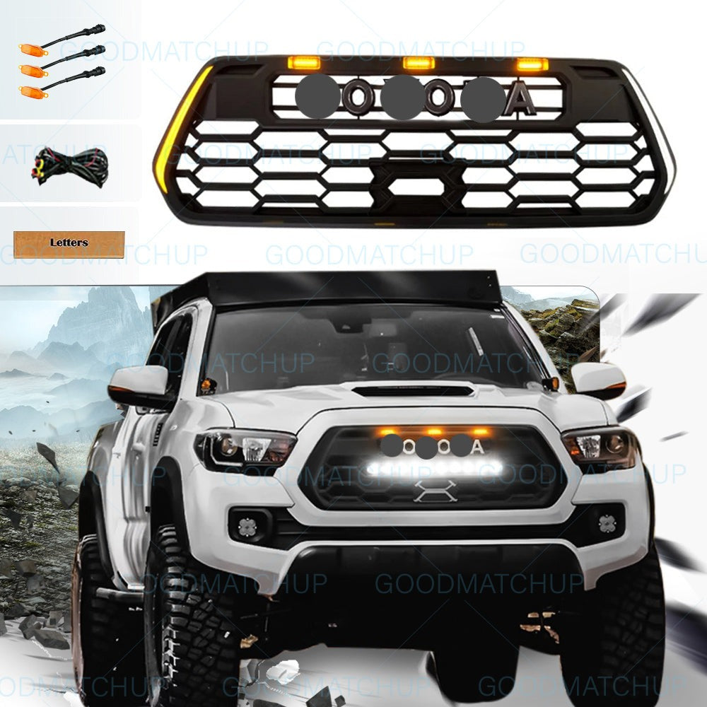 Goodmatchup Front Grille For 2016 2017 2018 2019 2020 2021 2022 2023 2024 Toyota Tacoma Trd Pro Grill Replacement W/Letters&Light Bar