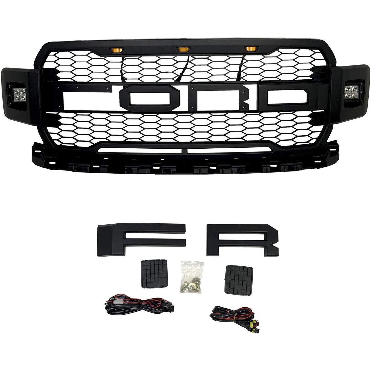 Goodmatchup Front Grill For 2018 2019 2020 f150 Raptor Grill  W/ LED W/Letters Matte Black
