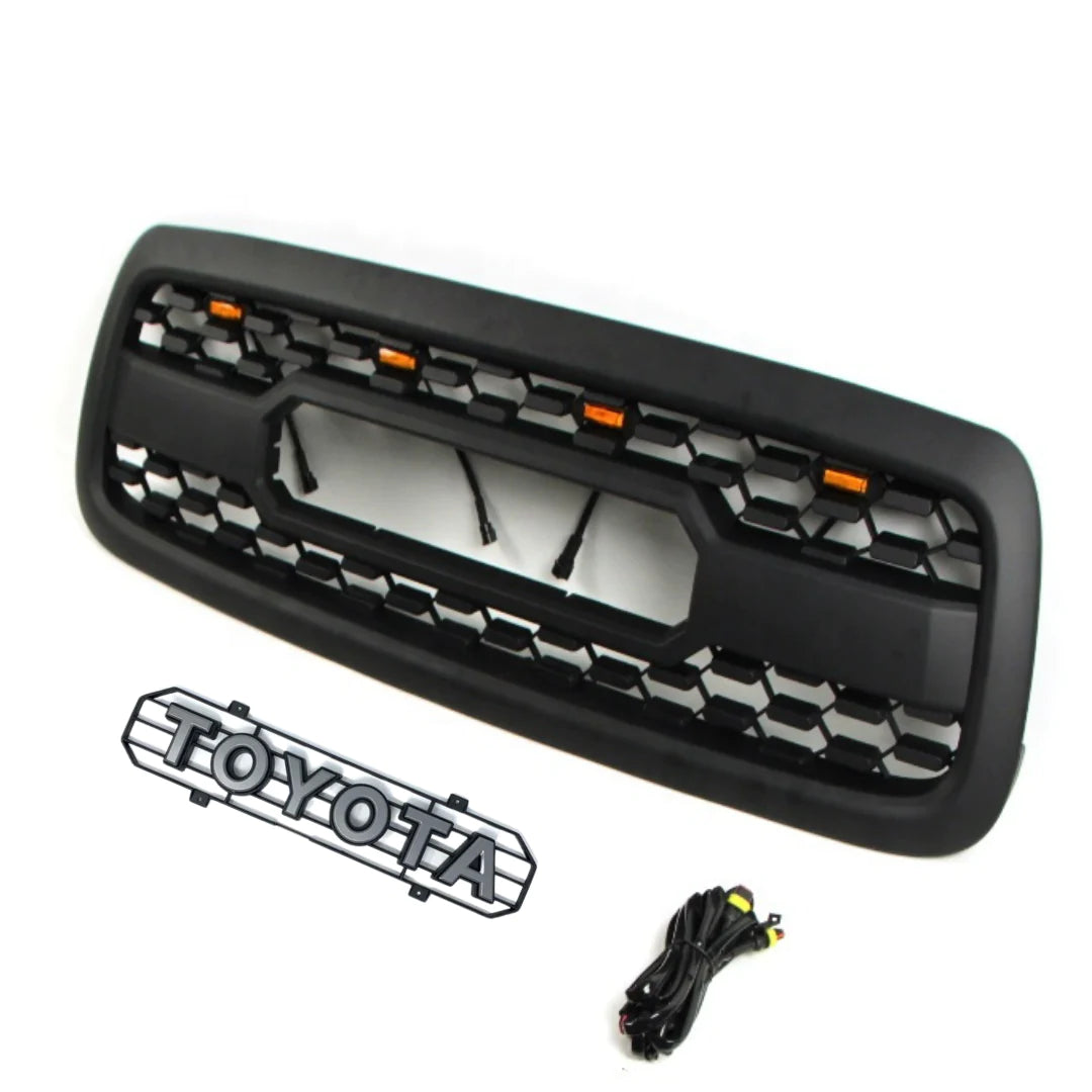 Front Grille For 2000 2001 2002 Toyota Tundra Trd Pro Grille Replacement With Amber Lights and Letters Matte Black