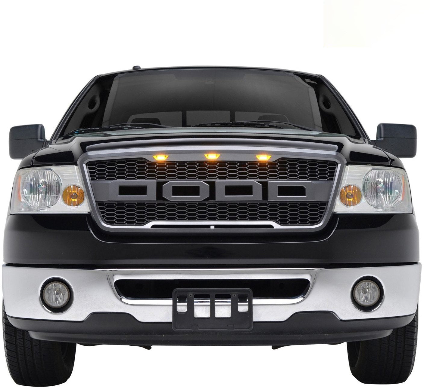 Goodmatchup Grill For 2004 2005 2006 2007 2008 f150 Raptor Grill W/E 3 Amber LED Lights& Letters Matte Black