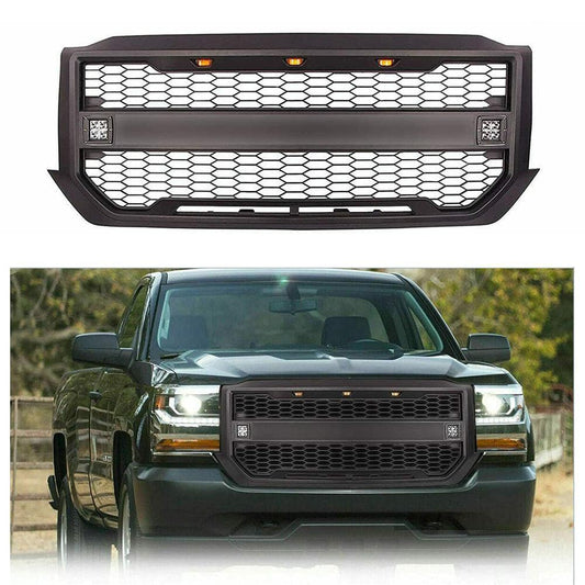 Black Front Grill For 2016 2017 2018 CHEVY SILVERADO 1500 W/ Side Lights & Letters - Goodmatchup