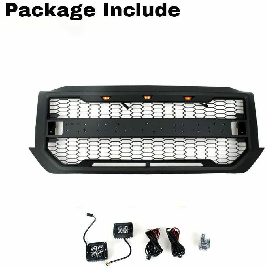 Black Front Grill For 2016 2017 2018 CHEVY SILVERADO 1500 W/ Side Lights & Letters - Goodmatchup