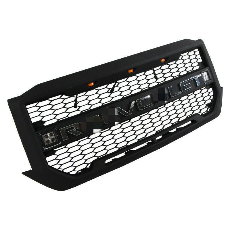 Black Front Grill For 2016 2017 2018 CHEVY SILVERADO 1500 W/ Side Lights & Letters - Goodmatchup