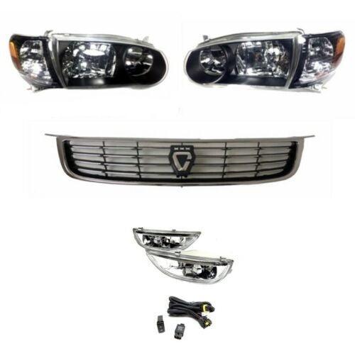 For 2000 - 2002 Toyota Corolla Black Headlights Corner Fog Lights Chrome Grille - Goodmatchup