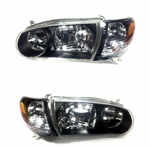 For 2000 - 2002 Toyota Corolla Black Headlights Corner Fog Lights Chrome Grille - Goodmatchup