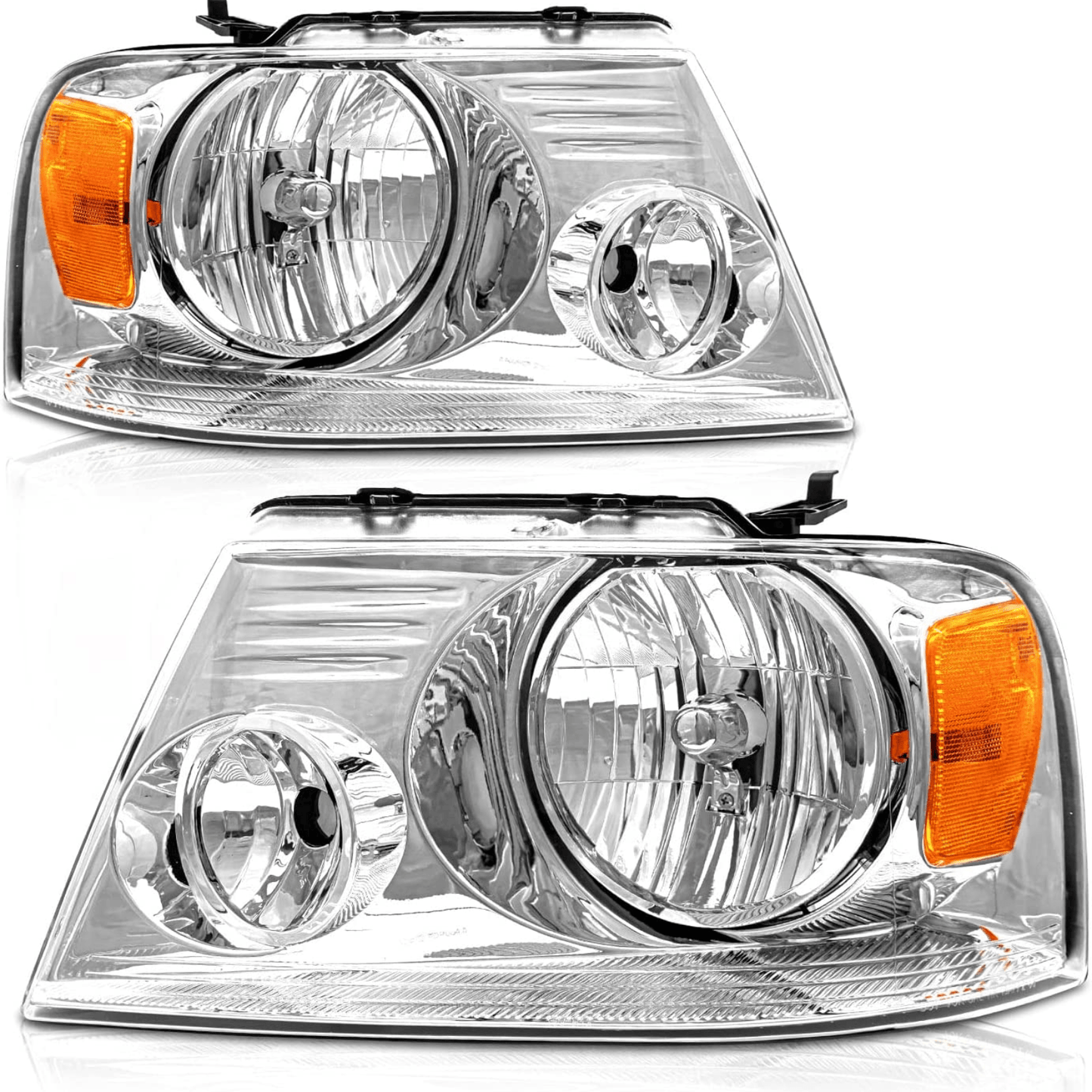 For 2004 2005 2006 2007 2008 ford F150 Chrome Headlight Set Left+Right - Goodmatchup