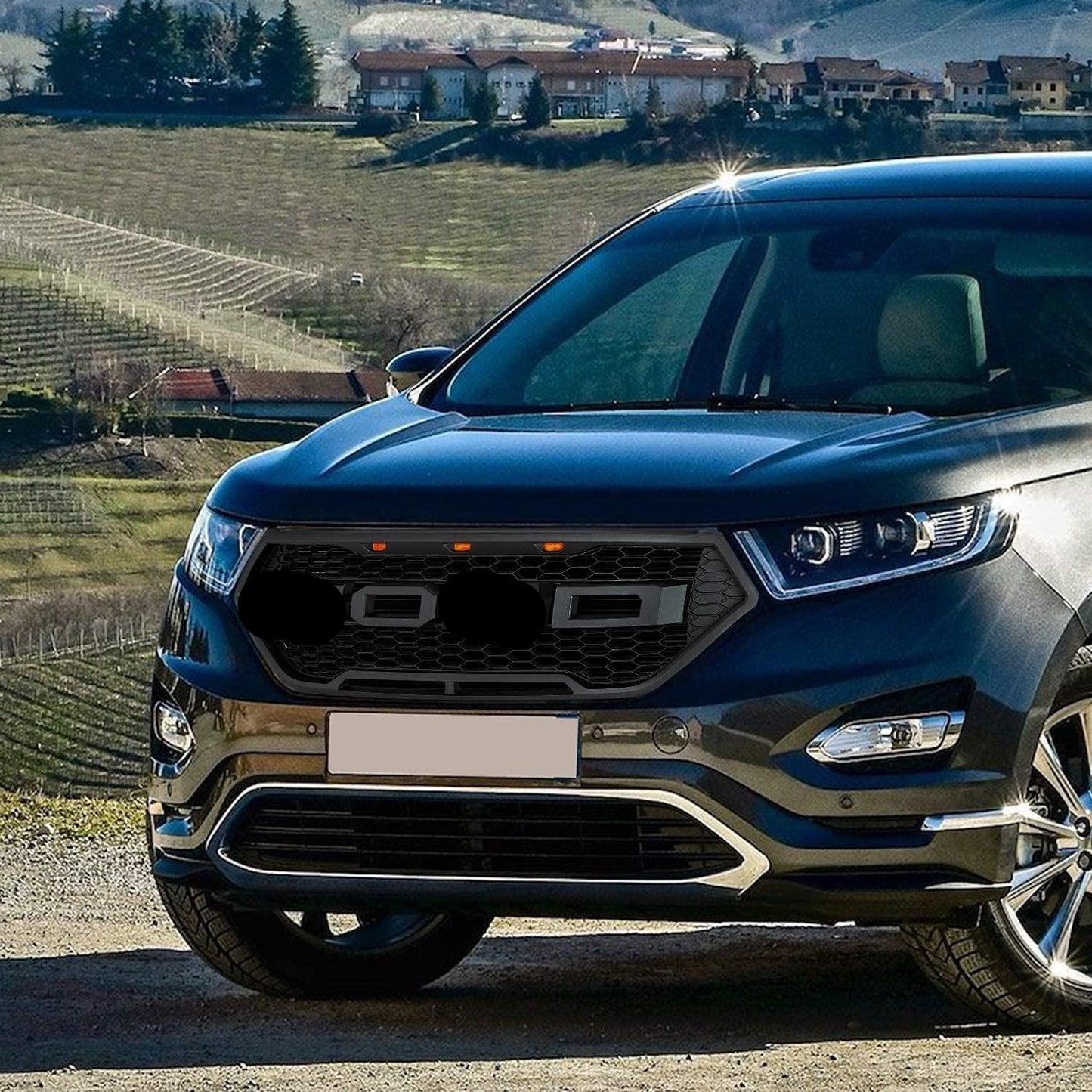 Front Bumper Grille For 2016 2017 2018 Ford Edge W/ Lights & Letters Matte Black - Goodmatchup