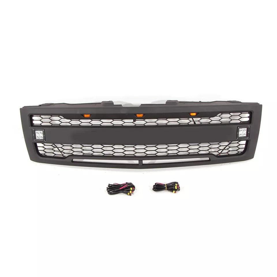 Front Grill For 2007 2008 2009 2010 2011 2012 2013 Chevy Silverado With 3+2 LED Lights & Letters Matte Black - Goodmatchup