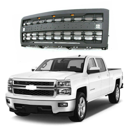 Goodmatchup Raptor Style Black Grill For 2014 2015 Chevy Silverado 1500 W/ Letters / 3+2 LED Lights - Goodmatchup