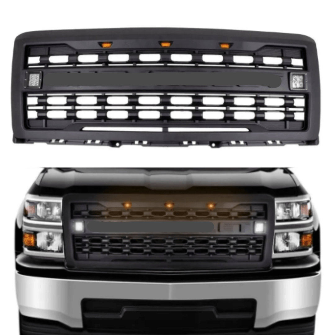 Goodmatchup Raptor Style Black Grill For 2014 2015 Chevy Silverado 1500 W/ Letters / 3+2 LED Lights - Goodmatchup