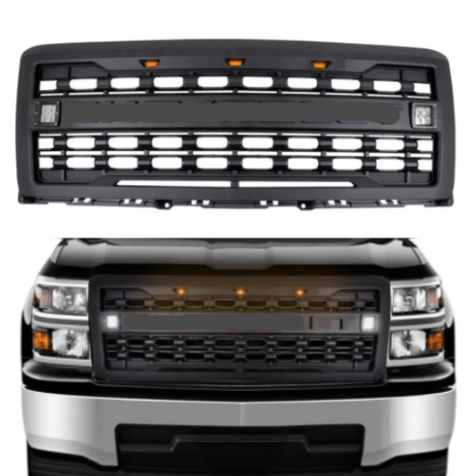 Goodmatchup Raptor Style Black Grill For 2014 2015 Chevy Silverado 1500 W/ Letters / 3+2 LED Lights - Goodmatchup