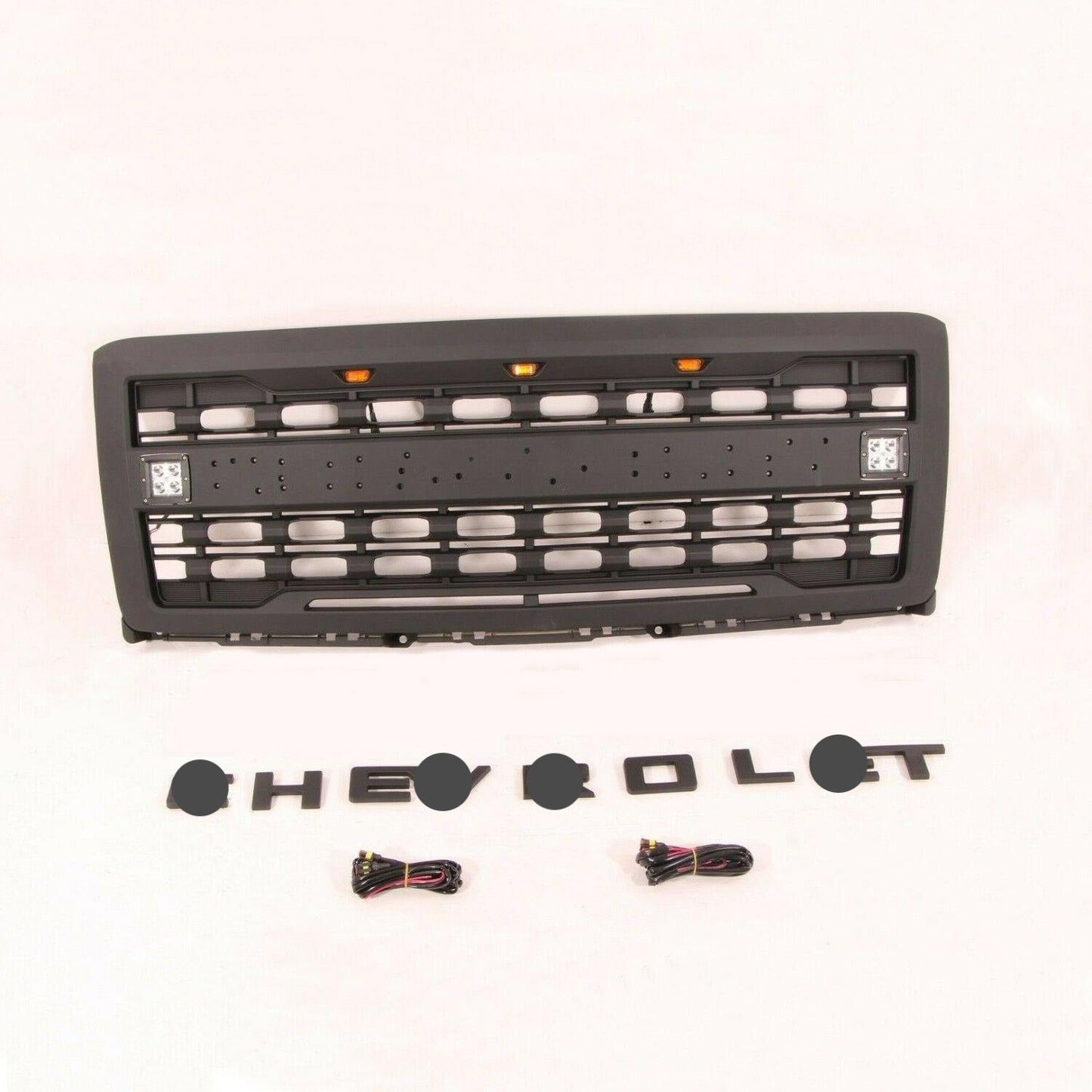 Goodmatchup Raptor Style Black Grill For 2014 2015 Chevy Silverado 1500 W/ Letters / 3+2 LED Lights - Goodmatchup