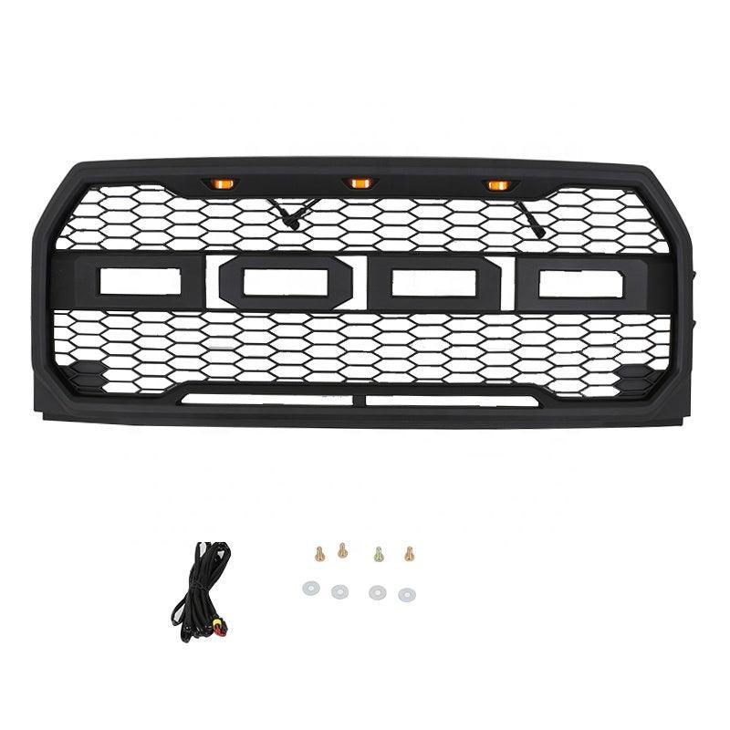 Grill For 2015 2016 2017 f150 Raptor Grill W/ Letters & LED MATTE BLACK - Goodmatchup