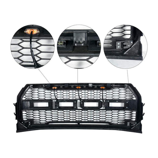Grill For 2015 2016 2017 f150 Raptor Grill W/ Letters & LED MATTE BLACK - Goodmatchup