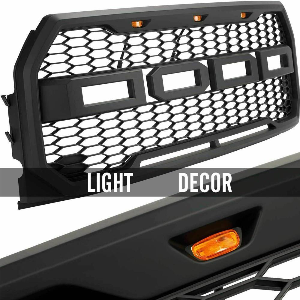 Grill For 2015 2016 2017 f150 Raptor Grill W/ Letters & LED MATTE BLACK - Goodmatchup