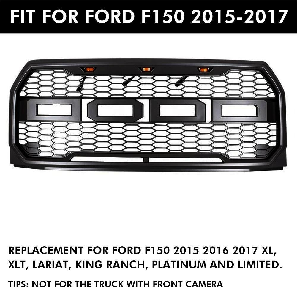 Grill For 2015 2016 2017 f150 Raptor Grill W/ Letters & LED MATTE BLACK - Goodmatchup