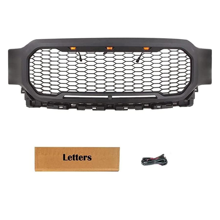 Grill For 2021-2022 Ford f150 Raptor Grill Replacement W/LED Lights & Letters Matte Black - Goodmatchup