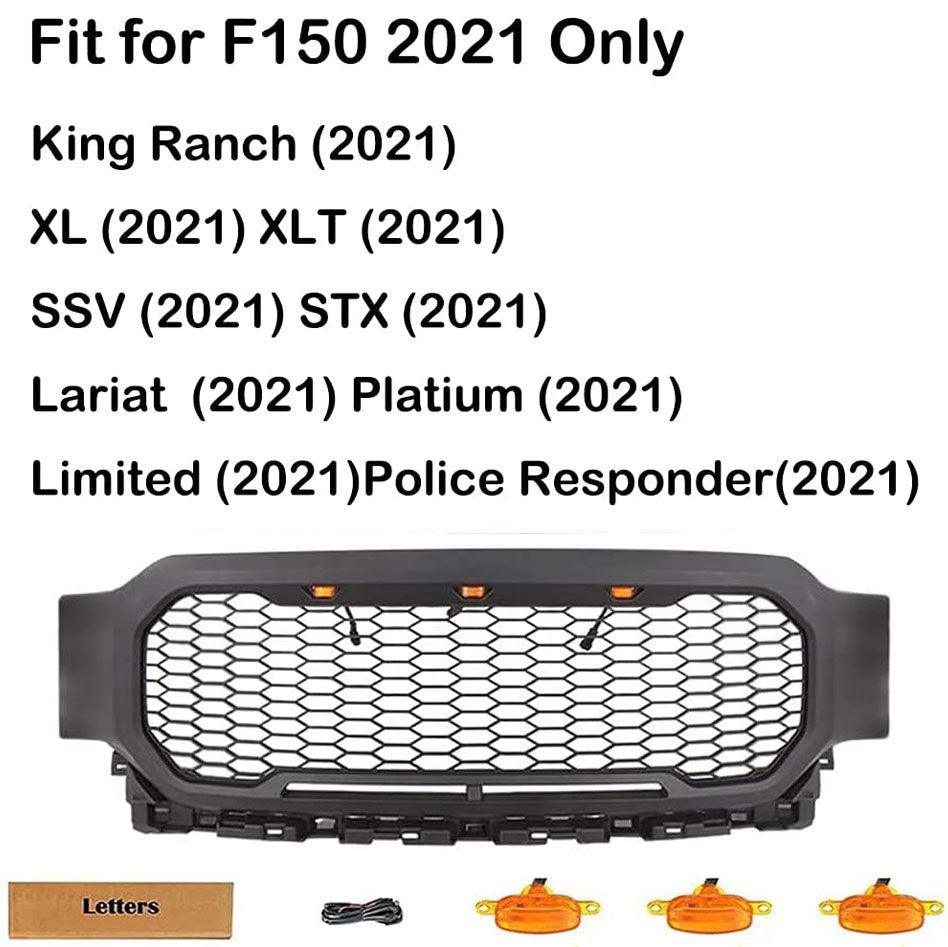Grill For 2021-2022 Ford f150 Raptor Grill Replacement W/LED Lights & Letters Matte Black - Goodmatchup