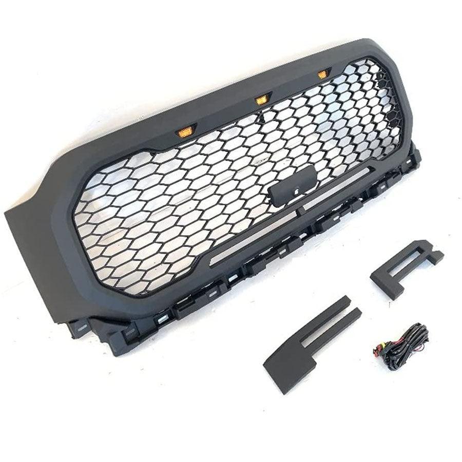 Grill For 2021-2022 Ford f150 Raptor Grill Replacement W/LED Lights & Letters Matte Black - Goodmatchup