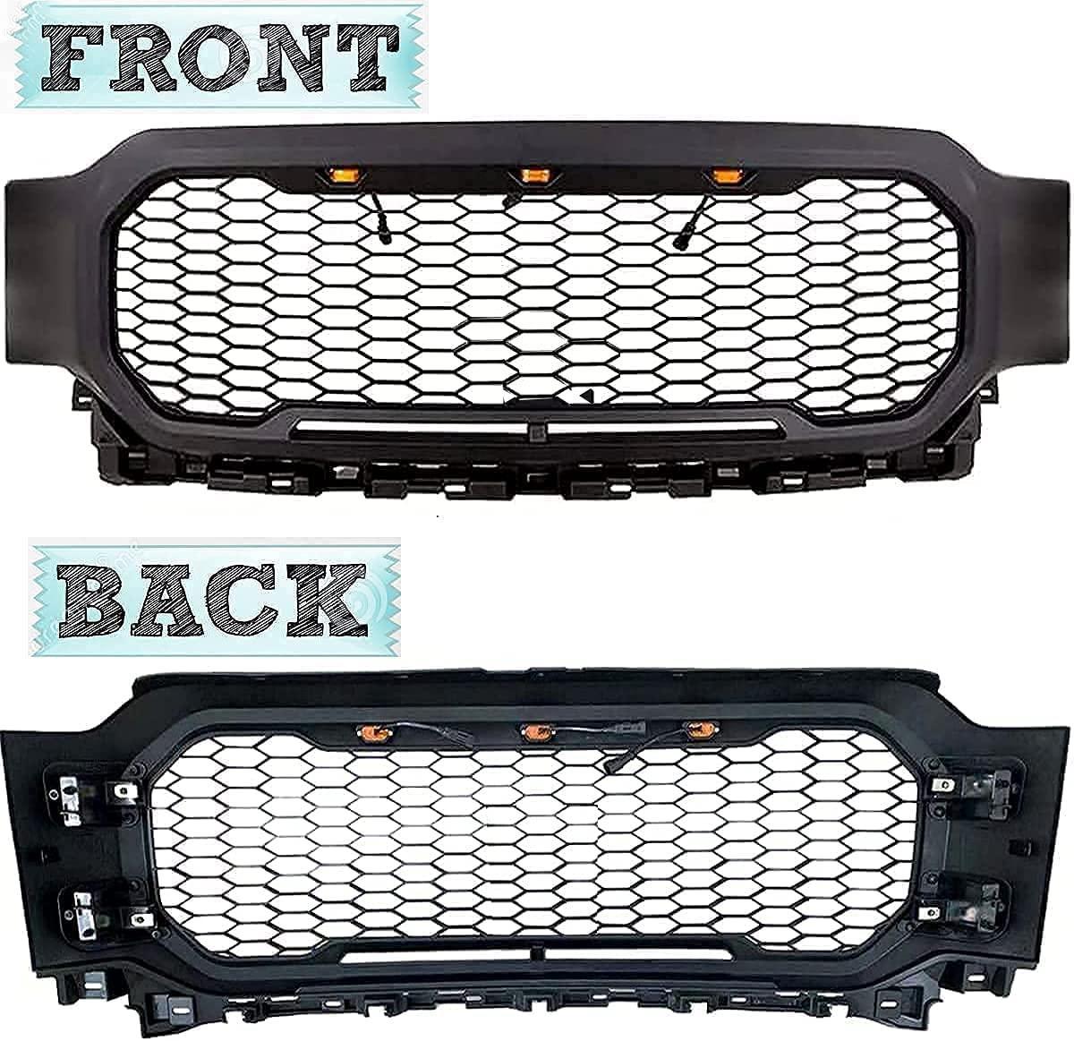 Grill For 2021-2022 Ford f150 Raptor Grill Replacement W/LED Lights & Letters Matte Black - Goodmatchup