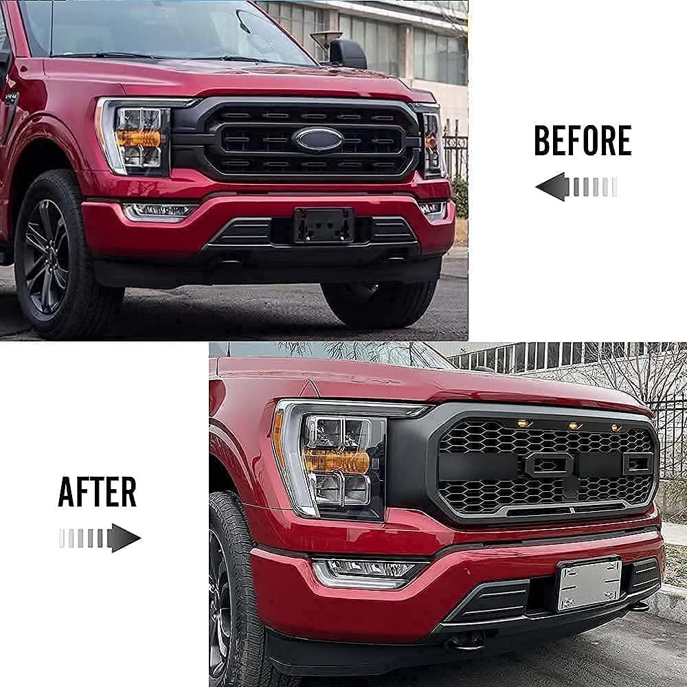 Grill For 2021-2022 Ford f150 Raptor Grill Replacement W/LED Lights & Letters Matte Black - Goodmatchup