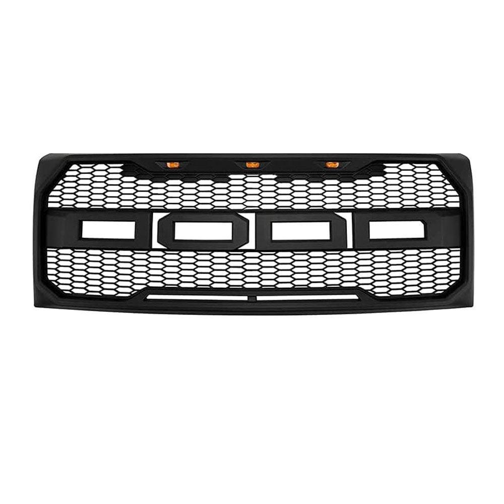 Grille For 2009 2010 2011 2012 2013 2014 f150 Raptor Grill W/Letters & Amber LED Lights Matte Black - Goodmatchup