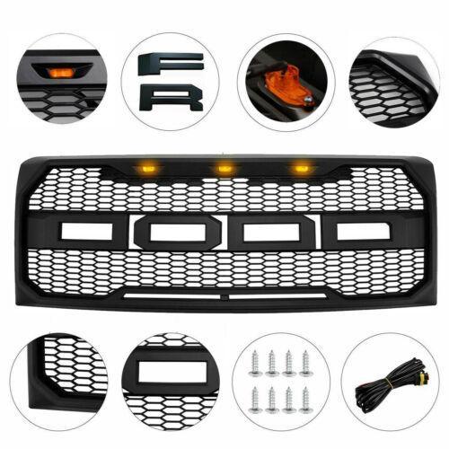 Grille For 2009 2010 2011 2012 2013 2014 f150 Raptor Grill W/Letters & Amber LED Lights Matte Black - Goodmatchup