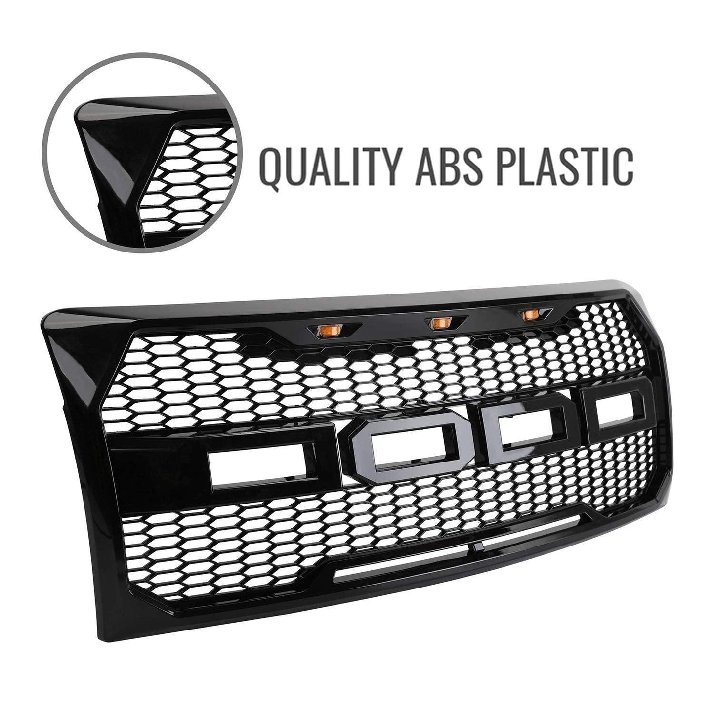 Grille For 2009 2010 2011 2012 2013 2014 f150 Raptor Grill W/Letters & Amber LED Lights Matte Black - Goodmatchup