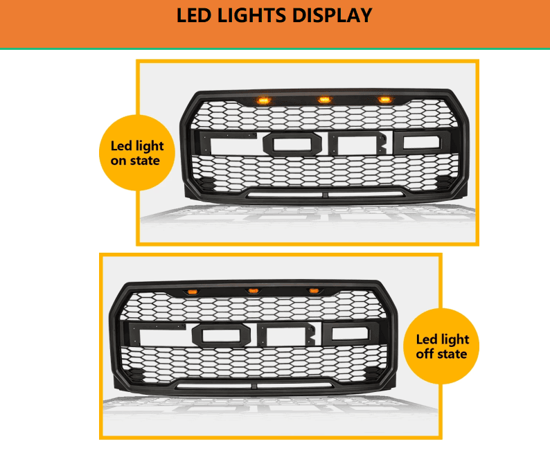 Grille For 2009 2010 2011 2012 2013 2014 f150 Raptor Grill W/Letters & Amber LED Lights Matte Black - Goodmatchup