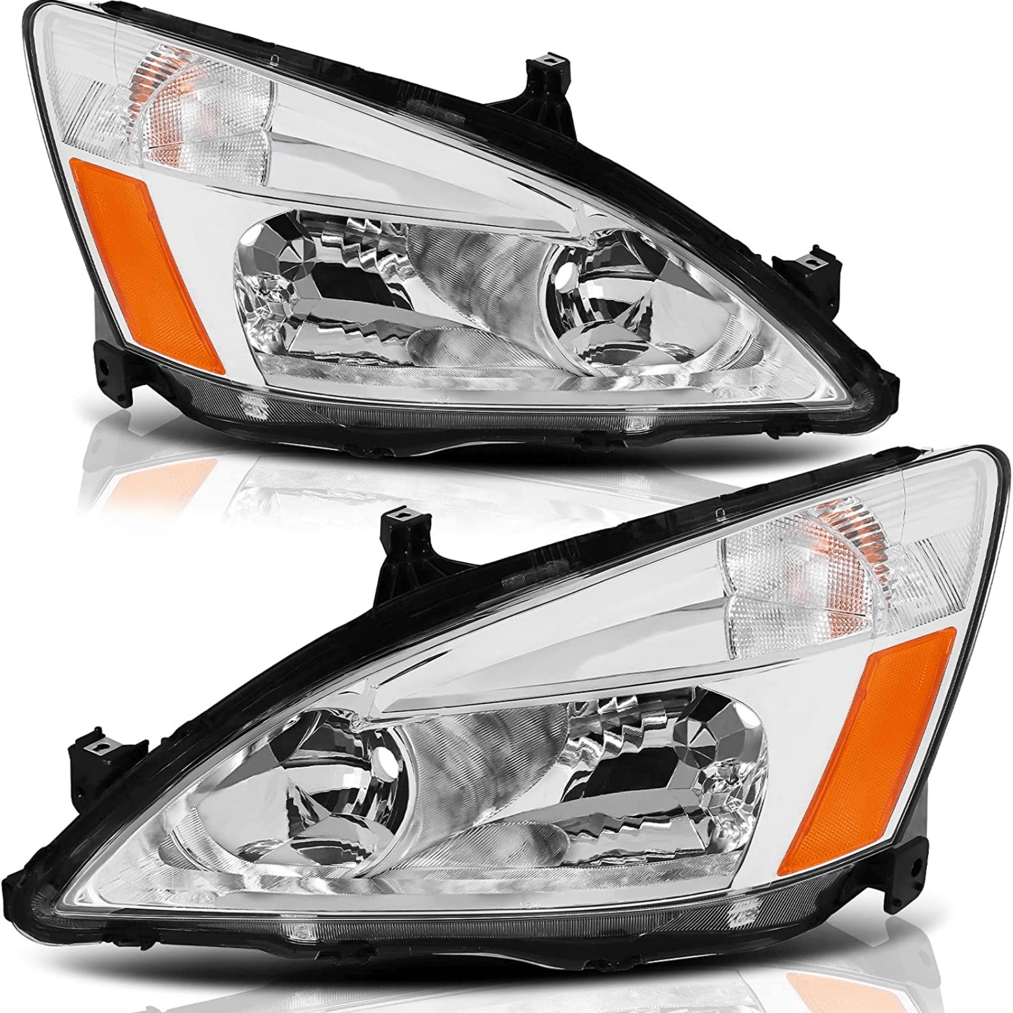 Headlights for 2003-2007 Honda Accord Driver and passenger side Chrome Housing Amber Reflector - Goodmatchup