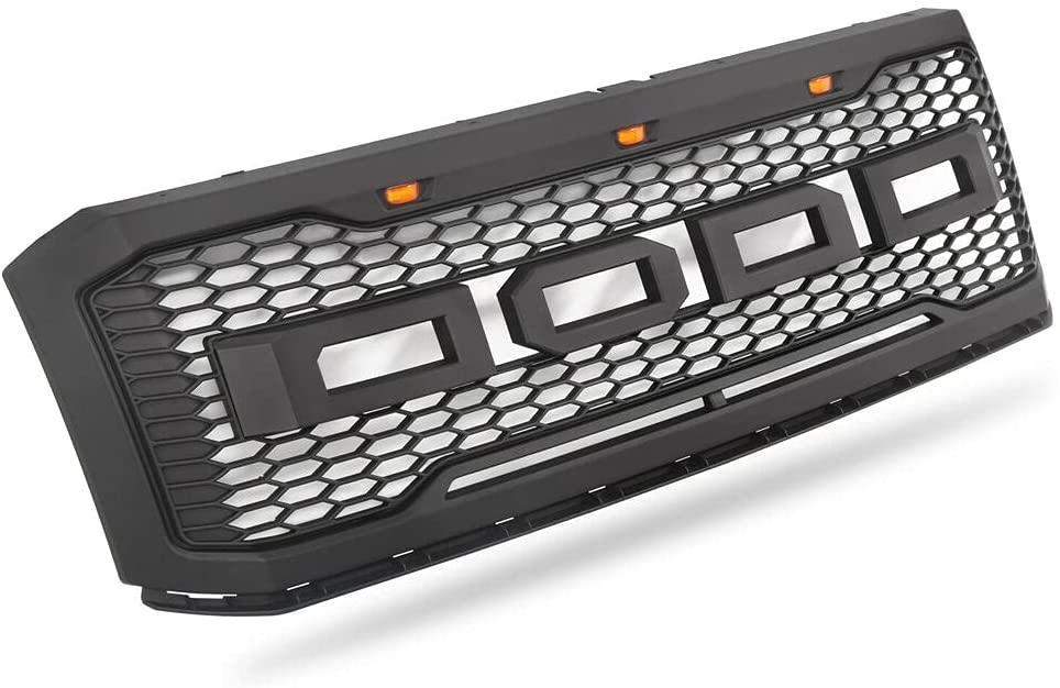 Raptor Style Front Grill For 2007 2008 2009 2010 2011 2012 2013 2014 Ford Expedition W/Letters & Lights Matte Black - Goodmatchup