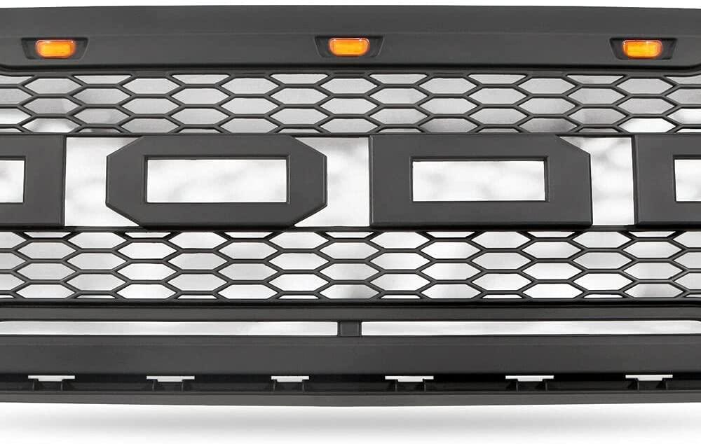 Raptor Style Front Grill For 2007 2008 2009 2010 2011 2012 2013 2014 Ford Expedition W/Letters & Lights Matte Black - Goodmatchup