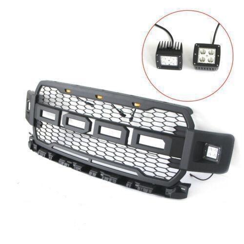 Raptor Style Front Grill For 2018 2019 2020 Ford F150 Replacement W/Side Lights - Goodmatchup
