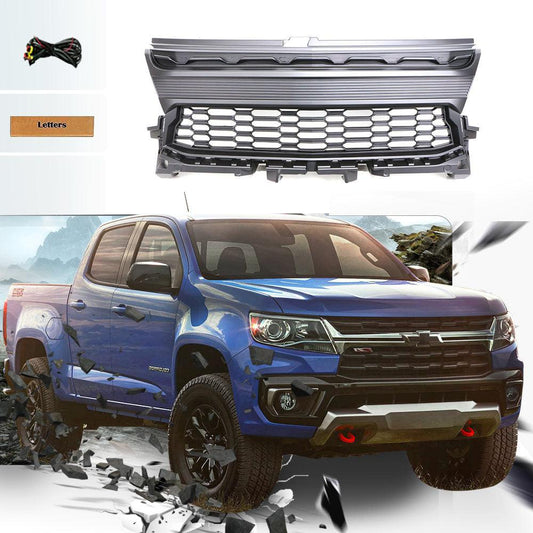 Raptor Style Front Grill Replacement For 2021-2022 Chevrolet Colorado W/Letters and W/LED Lights Black - Goodmatchup