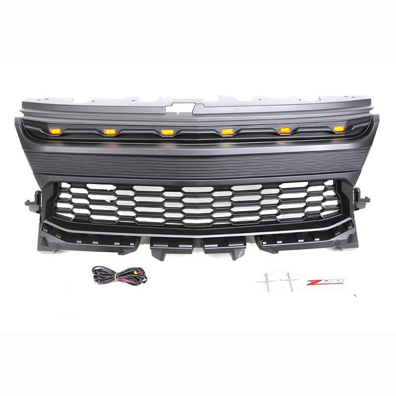 Raptor Style Front Grill Replacement For 2021-2022 Chevrolet Colorado W/Letters and W/LED Lights Black - Goodmatchup