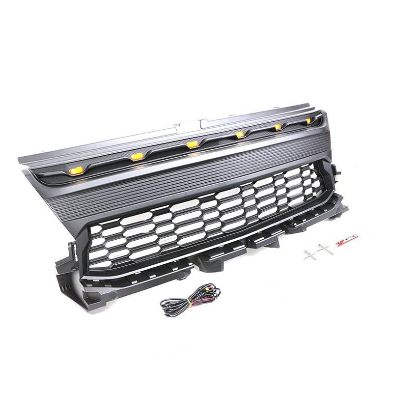 Raptor Style Front Grill Replacement For 2021-2022 Chevrolet Colorado W/Letters and W/LED Lights Black - Goodmatchup