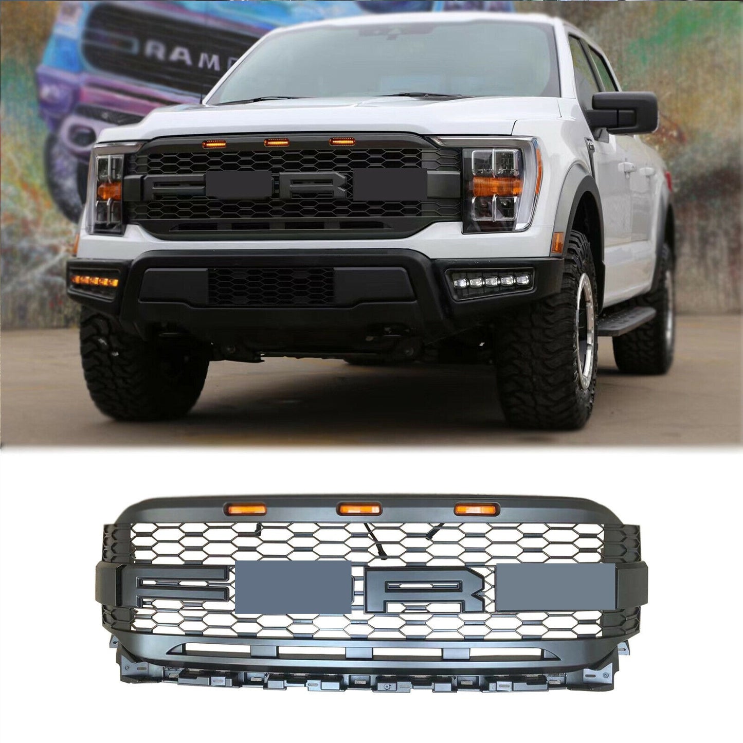Goodmatchup Grill For 2021 2022 2023 Ford f150 Raptor Grill Replacement W/LED Lights & Letters Matte Black