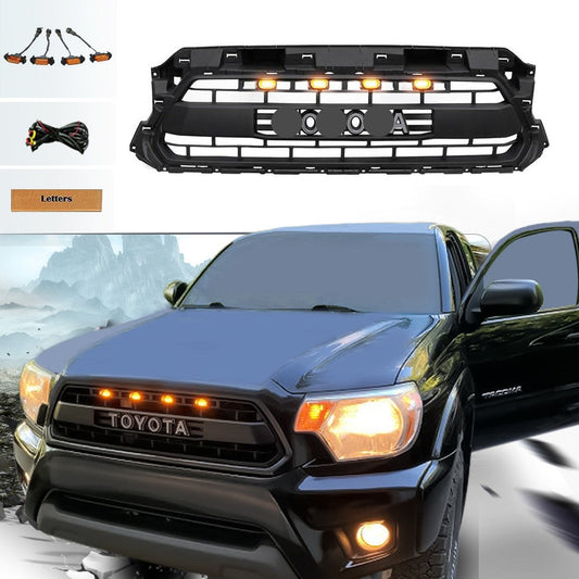 Goodmatchup Front Grille For 2012 2013 2014 2015 2nd Gen Toyota Tacoma Trd Pro Grill With Amber Lights Matte Black