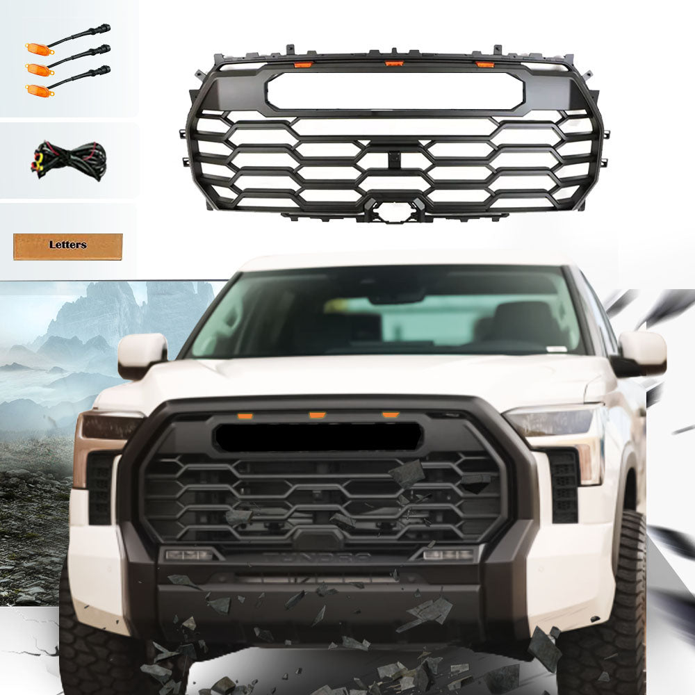 Front Grille For 2022-2023 2024 Tundra Trd Pro Grill With 3 LED Lights and Toyota Letters