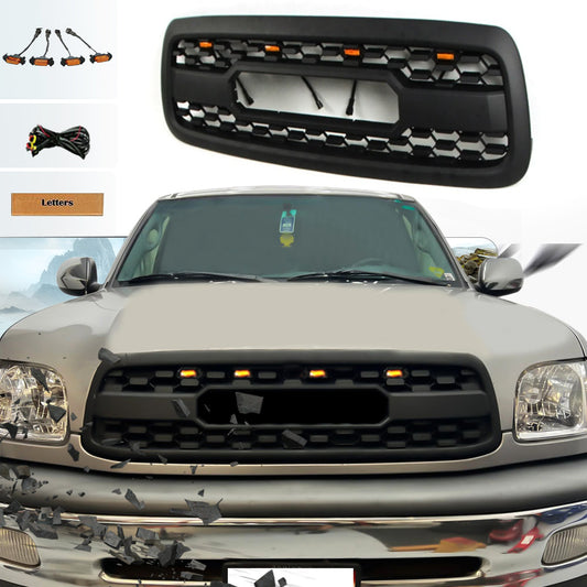 Goodmatchup Front Gril For 1st Gen 2000 2001 2002 Toyota Tundra TRD Pro Grill With Amber Lights and Letters Matte Black