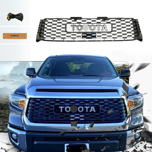 Goodmatchup Front Grille Fits For 2014 2015 2016 2017 2018 2019 2020 2021 Toyota Tundra TRD Pro Black Grille With Toyota Letters