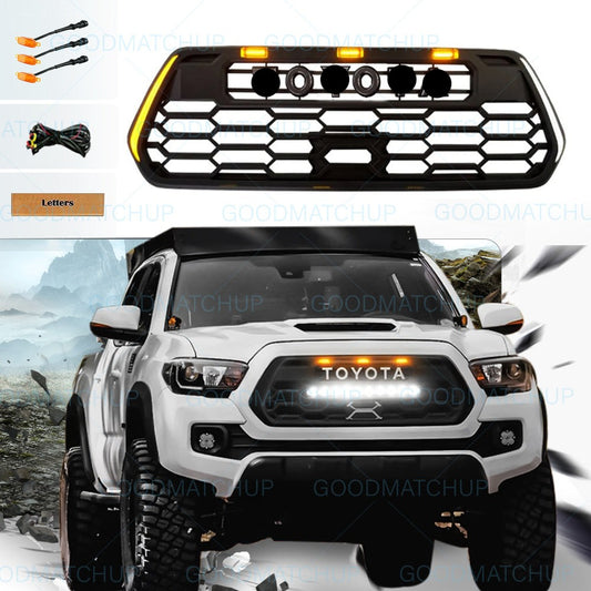 Goodmatchup Front Grille For 2016 2017 2018 2019 2020 2021 2022 2023 2024 Toyota Tacoma Trd Pro Grill Replacement W/Letters&Light Bar