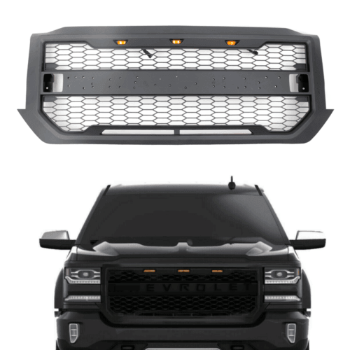 Black Front Grill For 2016 2017 2018 CHEVY SILVERADO 1500 W/ Side Lights & Letters - Goodmatchup