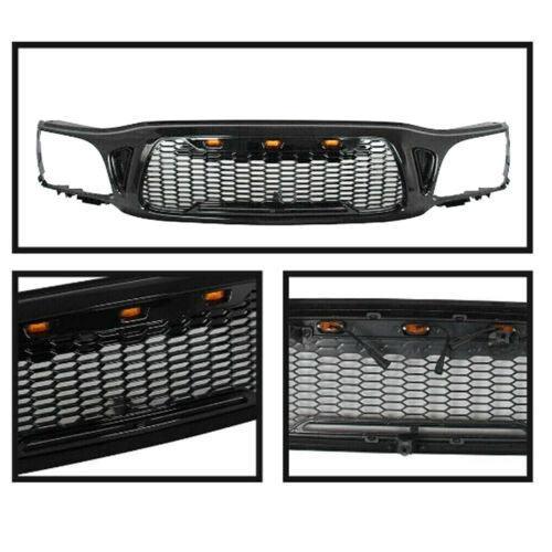 Black Honeycomb Mesh Grille For 2001 2002 2003 2004 Toyota Tacoma With Amber LED Lights - Goodmatchup
