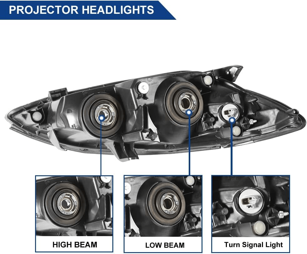 Black Housing Headlight Replacement For 2002 2003 2004 Toyota Camry Halogen Driver and Passenger Side - Goodmatchup