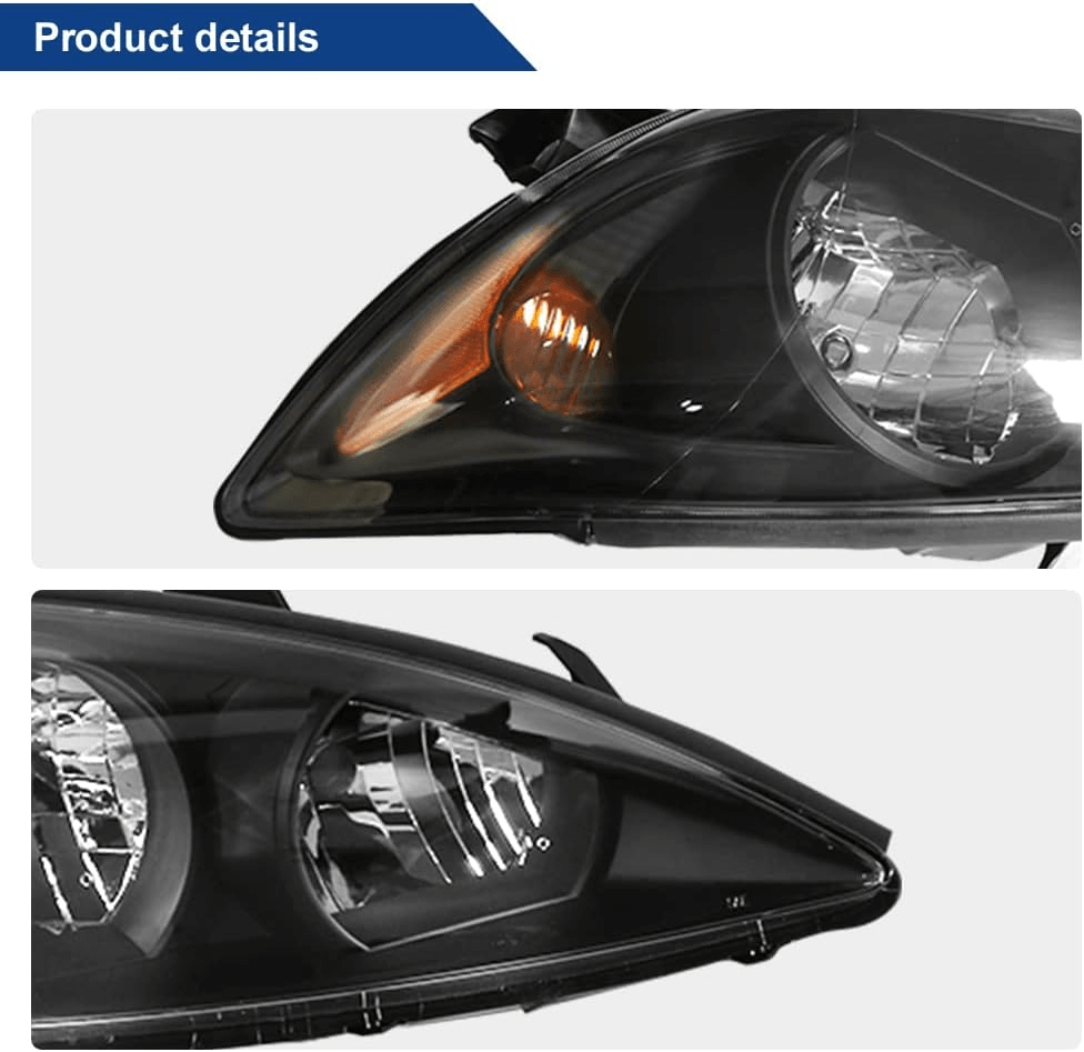 Black Housing Headlight Replacement For 2002 2003 2004 Toyota Camry Halogen Driver and Passenger Side - Goodmatchup