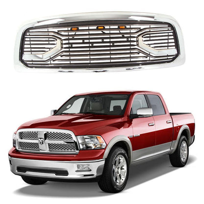 Chrome Big Horn Style Front Grille for 2009 2010 2011 2012 Dodge Ram 1500 W/ Letters & Lights - Goodmatchup