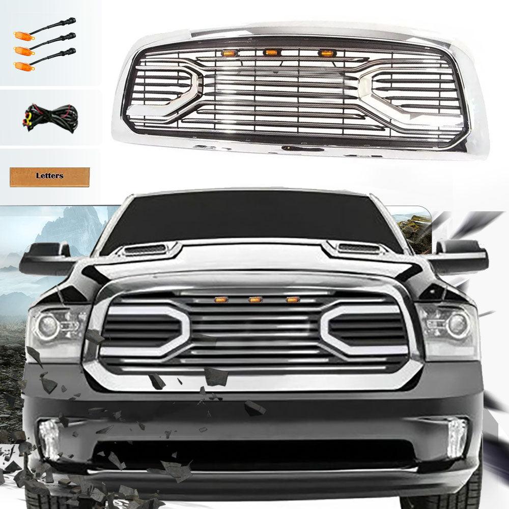 Chrome Big Horn Style Front Grille For 2013 2014 2015 2016 2017 2018 Dodge Ram 1500 With Letters W/lights - Goodmatchup